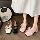 ADVBRIDGE  -  Womens Summer New Fashion Bow Designer Party High Heels PU Leather Elegant Slip-On Women's Square Toe Low Top Shoes Zapatos