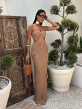 ADVBRIDGE  -  Sexy Knitted Tube Halter Long Dresses Women Casual Slim Backless Lace Up High Waist Beach Dress Female 2025 Chic Holiday Vestido