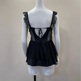 ADVBRIDGE  -  French Nightgowns Retro Lace Short Nightdress Women's Sleepwear Imitation Silk Transparent Suspender Nighty for Ladies