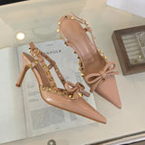 Advbridge Rivet High Heeled Sandals Women Bow Tie Fashion Pointed Toe Pumps Women Designer Office Shoe Summer 2024 Slingback Sandals Women