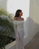 ADVBRIDGE  -  Sexy Hollow Out See Through Long Dress Chic White Lace Long Sleeve Off Shoulder Robes New Female Summer Party Club Gowns 2025