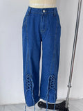 Advbridge Loose Embroidery Baggy Jeans Women Vintage Lace Up Hip Pop Wide Leg Pants Female 2025 Spring Autumn New Fashion Lady Denim Pants