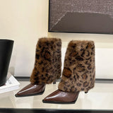 Advbridge Designer Pointed Toe Women Modern Ankle Boots Fashion Leopard Print Short Booties Ladies Concise High Heels Shoes