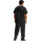ADVBRIDGE  -  Daily Casual Loose Two Piece Suits Men Summer Fashion Pattern Print Outfits Mens Short Sleeve Hooded Shirts And Pants Loose Sets