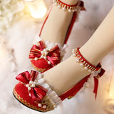 Advbridge Original Lolita Shoes Chinese Red Chinese Style High Heel Lolita Wedding Shoes Sweet Flower Wedding Shoes Heel Height 6cm