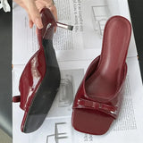ADVBRIDGE  -  Cute Low Heel Slide Sandals Sexy Open Toe Patent Leather Bow Design Slippers Women Summer Sandals for Women Zapatillas De Casa