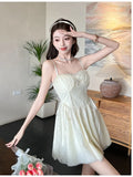 ADVBRIDGE  -  Apricot Sweet Kawaii Dresses for Women's French Style Fairy Vestidos Summer Elegant Lace Spaghetti Strap Dress Feminine