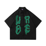 Advbridge Men Hip Hop Streetwear Retro Shirt Letter Creative Embroidery  shirt Cotton Shirt Short Sleeve Racing Style Tops Tees New