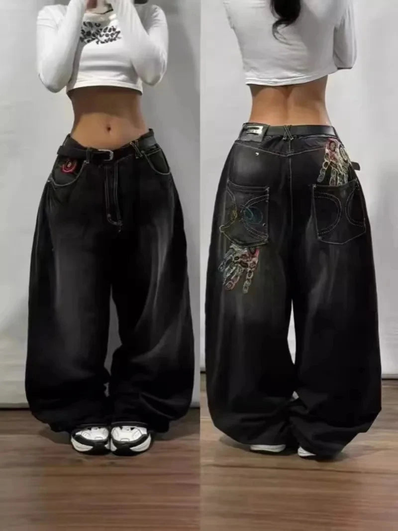 Advbridge Y2K Fashion Harajuku New Washed Old Baggy Jeans Women Street Vintage Hip Hop Popular Leisure Gothic High Waist Wide Leg Pants