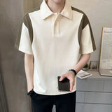 ADVBRIDGE  -  Short-sleeved T-shirt Men's Clothes Trendy Brand Handsome Spliced contrasting Color Retro Half-sleeved T-shirt High-end Polo