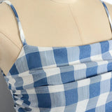 Advbridge NEW Blue White Plaid Pin Up Vintage Retro Dresses Spaghetti Strap One Shoulder Women Summer Dress