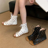 ADVBRIDGE  -  Fashion Design Hollow Out Flat Heels Boot Sandals Woman Summer Gladiator Peep Toe Zipper Party Dress Shoes