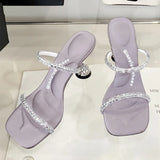 ADVBRIDGE  -  Luxury Rhinestone Open Toe Women Sandals Square Toe Thin Heel Designer Slide Sandals Summer Fashion High Heel Shoes for Woman