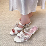 ADVBRIDGE  -  Sweet Heart wedge sandals Women elegant Lace Rhinestone Bow designer high heels Slippers Fashion cross strap Slide Sandals