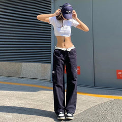 Advbridge Y2k Streetwear Casual Cargo Pants Women Straight High Waist Baggy Pants Fashion Slim Zipper Multiple Pockets Sports Pants