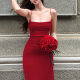 ADVBRIDGE  -  Party Club Spaghetti Strap Temperament Long Dress Women Simple Criss-cross Solid Color Sleeveless Open Back Sheath Vestidos