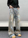 Advbridge Holes Ripped Die Dye Men's Jeans Loose Fit Zipper Washed Distressed Denim Pants  Female 2025 Spring New Fashion Lady Streetwears