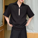 Advbridge Mens Sexy Perspective Low-Cut Shirt Genderless 2024 New Nightclub Personalized Versatile Solid Color Short-Sleeved Top Unisex