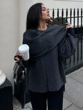 Advbridge Autumn Short Gray Knitted Cape Coat with Scarf Women Fashion Long Sleeve Loose Cardigan Female Winter Elegant Chic Streetwear