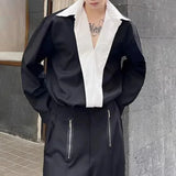 Advbridge Mens French Casual Personality Versatile Long-Sleeved Shirt Genderless Niche Temperament Lapel Contrast Stitching Jacket Unisex