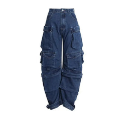 Advbridge Cargo Pants Women Jeans Vintage Street Distressed Wash Baggy Jeans Women Clothing Casual Wide Leg High Waisted Jeans Woman Pants