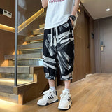 ADVBRIDGE  -  M-5XL Plus Size Mens Cropped Pants Chinese Style Floral Printing Loose Fit Big Casual Stretwear Summer Trousers Fashion XXXXXL