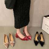 Advbridge Designer Low Heel Women Mary Jane Shoes Fashion Rivet Butterfly-knot Shoes 2025 Spring Autumn Wedding Party Shoes