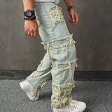 Advbridge Male Casual Hole Denim Pants 2yk Full Length Hip Hop Pockets Trousers Streetwear Men Clothing Fashion Tassel Baggy Jeans