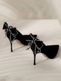 Advbridge Ladies Summer Footwear Super High Heel With Bow Rhinestone Crystals Stilito Diamond Black Shoes For Women  Young On Sale E A