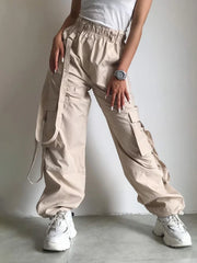 Advbridge -  High Waist Cargo Pants Women Pocket Loose Pink Fashion Baggy Sweatwear Female Autumn Winter Casual Sweatpants Woman