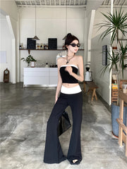 Advbridge 2024 New Temperament Fashion Gyaru Set Women Summer Contrast Color Tube Top Vest Slightly Flared Trousers Two-piece Set Fashion