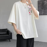 ADVBRIDGE  -  Summer Embroidered T Shirt Men Casual Flower T Shirt Men Streetwear Hip Hop Loose Short Sleeved T-shirt Mens Top Large Size 5XL