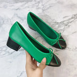Advbridge Large 43 Multi-Color Bow Ballet High Heels Spring and Autumn Round Toe Fight Work Outside Wearing Block Heel Women's Shoes