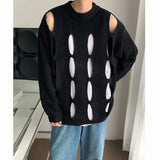 Advbridge 2024 Spring Korean Style Men's Sweater Round Collar Hollow Out Design Solid Color Pullovers Male Long Sleeve Tops Personality