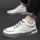 Advbridge Men's Cowhide Rubber Sole White Board Shoes New Lace Up Sports Shoes Men's Fashion Casual Shoes Driving Shoes Outdoor Work Shoes
