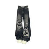 Advbridge Women's Black Gothic Y2k Ripped Jeans Baggy Aesthetic Denim Trousers Harajuku Oversize Jean Pants Vintage 2000s Trashy Clothes
