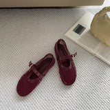 ADVBRIDGE  -  Red Flat Shoes Women Low Heel Pumps Summer Mesh Mary Jane Shoes Comfort Ballet Flats Big Size 42 43 Summer Ladies Buckle Shoes