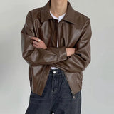 Advbridge Mens Autumn And Winter Retro Leather Casual Loose Short Leather Jacket Men'S Handsome And Elegant British Jacket Tops