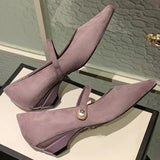 ADVBRIDGE  -  women's natural suede leather 3.5cm kitten heel square toe slip-on Mary Jane pumps elegant ladies slim daily dress heeled shoes