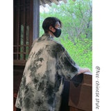 ADVBRIDGE  -  Mens Chinese Traditional Mountain Painting Printed Tang Shirts Frog Button Down Kong Fu Short Sleeve Summer Clothing Male XXXXXL