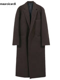 Advbridge Autumn Winter Long Casual Brown Black Soft Thick Warm Woolen Coat Men Sashes Luxury Designer Plus Size Overcoat 5XL