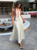 Advbridge Elegant Lace Up Top Skirt Sets Women Casual V-neck Halter Pleated Backless Tops Empire Skirts Suits 2024 Summer Lady Streetwears