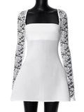 Advbridge 2024 Elegant Floral Lace Patchwork Women's Mini Dress Chic Square Collar Long Sleeve A-line Dresses Female Trendy Party Robe ﻿
