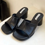 ADVBRIDGE  -  Fashion Square Toe Zebra Print Slide Sandals Shallow Chunky Heel Open Toe High Heels Summer Comfortable Non-slip Women Sandals