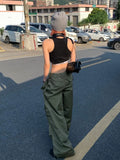 Advbridge  -  Retro High Waist Overalls Women Spring And Autumn Design Ins Korean  Casual Long Pants Loose Wide Leg Pants Streetwear Weatpants