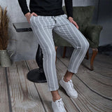 Advbridge New Casual Spring Summer Trouser Vintage Striped Printed Slim Pencil Pants Men Mid Waist Elastic Skinny Pants Men Streetwear