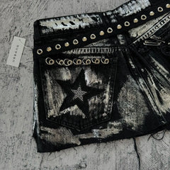 Advbridge Y2K New Gothic Retro Black Denim Skirt Harajuku Star Graphic Rhinestone Rivet Mini Skirt Sexy Hot Girl Slim Low Waist Hip Skirts