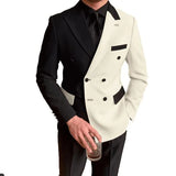 Advbridge Elegant Black White Men Suit Slim Fit Peak Lapel Double Breasted 2 Piece Formal Groom Wedding Tuxedos Blazer+Pants Costume Homme