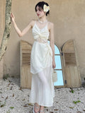 Advbridge Summer Hollow Out Womens Dresses French Style Spaghetti Strap Sleeveless Birthday Party Dress Korean Spring Casual Vestidos New