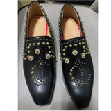 Advbridge Black Genuine Leather Shoes Men Luxury Beaded Rivets Loafers Slip On Flats Dress Shoes Men's Party And Wedding Shoes
